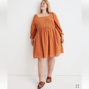 NWT Madewell Plus Puff-Sleeve Waisted Mini Dress mulled cider